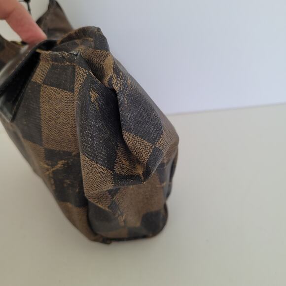 Fendi Plaid Nylon Small Bag Pouch Vintage Handbag Zip Italian Brown Logo - Picture 4 of 10